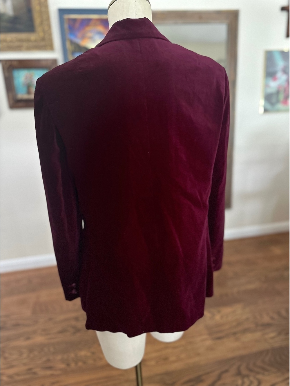 VTG 'The Fashion Place' Wine Color Velvet Blazer 2 Pocket 2 Button - Picture 6 of 8